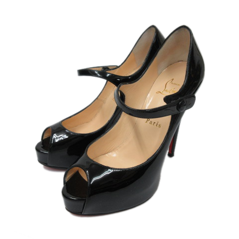 クリスチャンルブタン Christian Louboutin Jane Vendome 1 Patent パンプス ピンヒール オープントゥ エナメル ストラップ 黒 ブラック 37 Ibs29 レディース 001 ベクトルパーク
