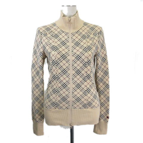 バーバリーブルーレーベル Burberry Blue Label スウェット トレーナー ジップアップ ノバチェック コットン ベージュ系 38 レディース 001 ベクトルパーク