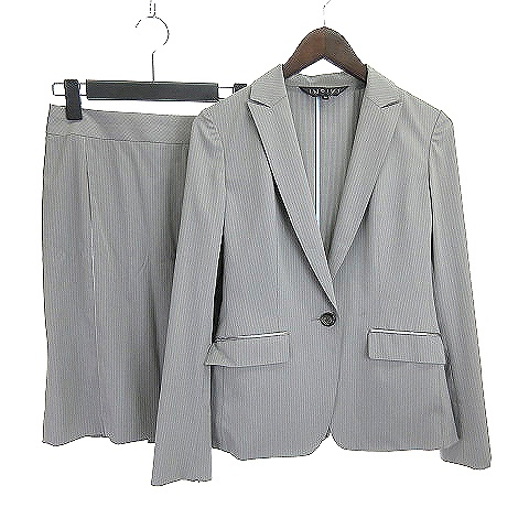 インディヴィ Indivi スーツ セットアップ ジャケット テーラード スカート ひざ丈 タイト ストライプ グレー 38 レディース 001 ベクトルパーク
