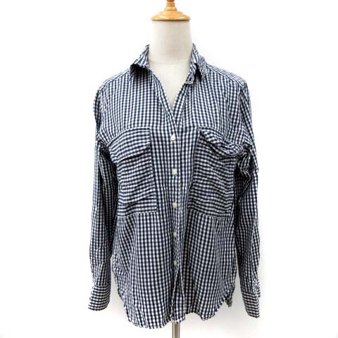 ザラウーマン Zara Woman シャツ ブラウス 長袖 ギンガムチェック 紺 ネイビー M レディース 001 ベクトルパーク
