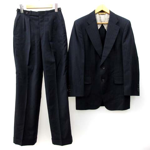 ポールスチュアート Paul Stuart セットアップ 上下 2点セット スーツ フォーマル ジャケット シングル 2b パンツ ロールアップ ストライプ 背抜き 春夏 紺 ネイビー 14 Ibs73 メンズ 001 ベクトルパーク