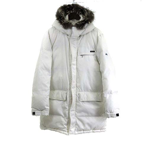 バーバリーブラックレーベル Burberry Black Label ダウン コート ジャケット 長袖 フォックスファー ノバチェック フード L 白 ホワイト アウター メンズ 001 ベクトルパーク