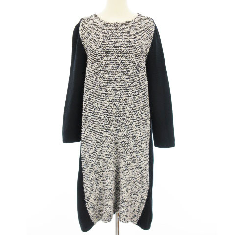 自由区 オンワード樫山 Jules Tournier ワンピース ひざ丈 長袖 ミックスニット ラメ ネイビー系 紺系 40 レディース 001 ベクトルパーク