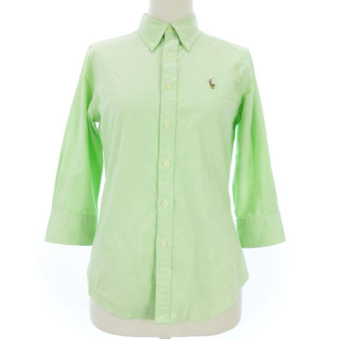 ラルフローレン Ralph Lauren シャツ 七分袖 ボタンダウン コットン 黄緑 グリーン系 7 Ibs86 レディース 001 ベクトルパーク