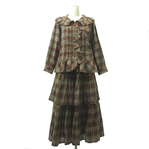 ピンクハウス Pink House セットアップ シャツ ブラウス ロングスカート フリル ティアード チェック 赤 レッド 緑 グリーン Ibs90 レディース 001 ベクトルパーク