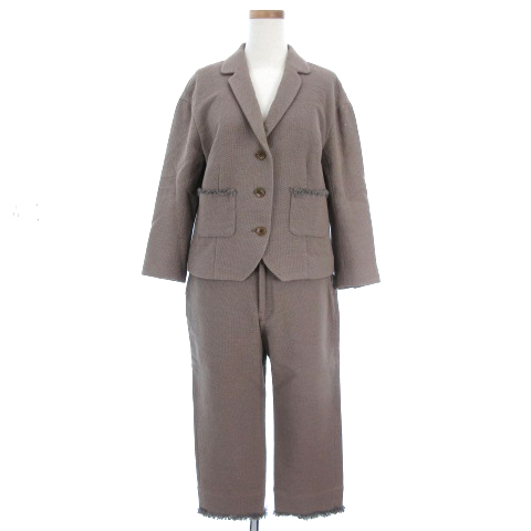 ミナペルホネン Mina Perhonen Cliff セットアップ パンツスーツ コットン 3b クロップドパンツ ドロップショルダー ジャケット 38 40 グレージュ系 レディース 001 ベクトルパーク