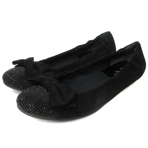 銀座かねまつ Ginza Kanematsu パンプス フラットシューズ リボン 装飾 24 黒 ブラック 靴 レディース 001 ベクトルパーク