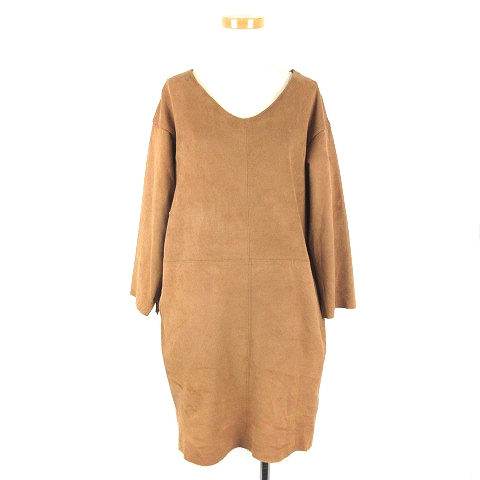 ゴア Goa ナチュラルヴィンテージ Natural Vintage ワンピース フェイクスエード ストレッチ ひざ丈 長袖 キャメル F 001 ベクトルパーク