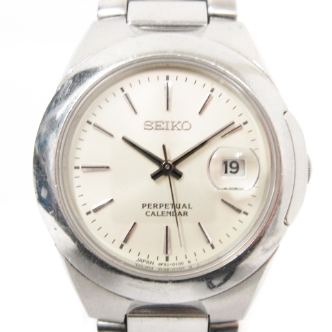 セイコー SEIKO Perpetual Calender パーペチュアル カレンダー 腕時計 クォーツ デイト 4F32-0080 白文字盤 シルバー 不動品 ジャンク レディース