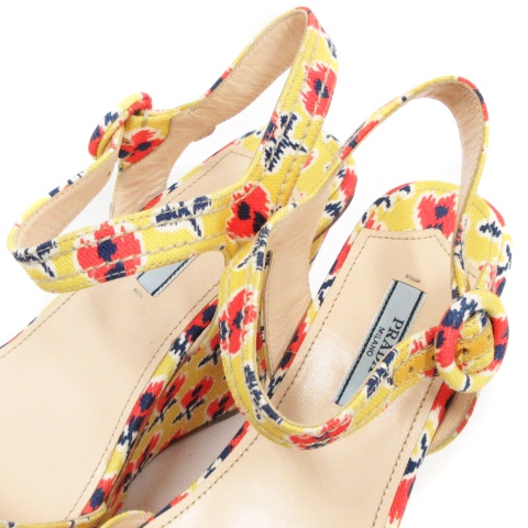 プラダ PRADA サンダル パンプス 厚底 花柄 プラットフォーム オープン 