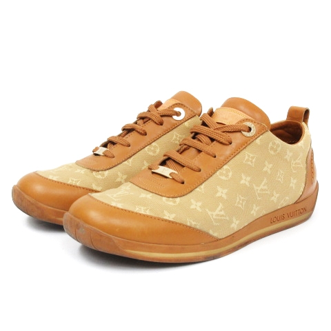 ルイヴィトン Louis Vuitton モノグラム スニーカー ドライビング シューズ キャンバス レザー イタリア製 ブラウン系 35 5 靴 レディース 001 ベクトルパーク