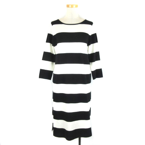 自由区 オンワード樫山 ワンピース ボーダー 七分袖 ひざ丈 ニット 40 ホワイト ブラック Ecr13 レディース 001 ベクトルパーク