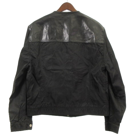 プラダ PRADA ノーカラー ジャケット ブルゾン レザー ナイロン 切替 