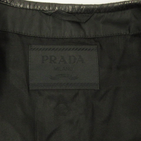 プラダ PRADA ノーカラー ジャケット ブルゾン レザー ナイロン 切替 