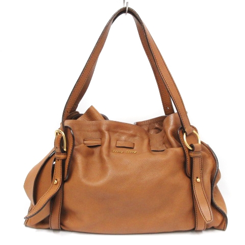 ミュウミュウ miumiu ハンド バッグ トート 巾着 サイド リボン レザー  