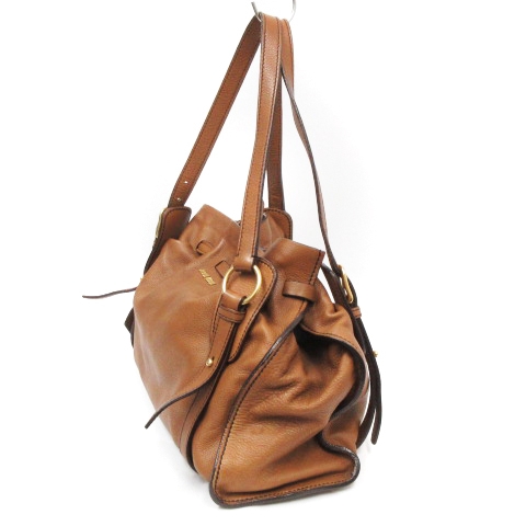 ミュウミュウ miumiu ハンド バッグ トート 巾着 サイド リボン レザー  