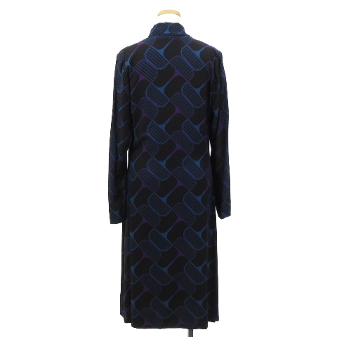グッチ GUCCI ワンピース 長袖 ボウタイ 総柄 シルク 黒 ブラック 40 