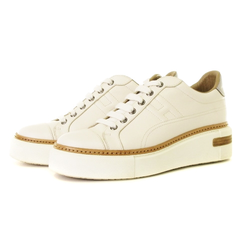 エルメス HERMES 17AW Polo ポロ スニーカー 厚底 Hロゴ レザー 白 
