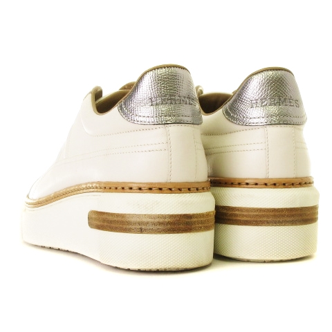 エルメス HERMES 17AW Polo ポロ スニーカー 厚底 Hロゴ レザー 白 