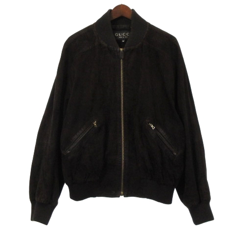 グッチ GUCCI レザー ジャケット ブルゾン スエード イタリア製 茶  