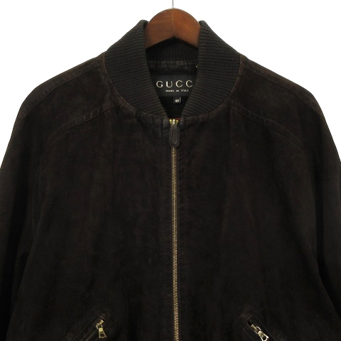 グッチ GUCCI レザー ジャケット ブルゾン スエード イタリア製 茶  