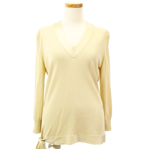 エルメス 美品 ゴルチエ期 ニット カットソー 七分袖 リボン ベージュ 38 