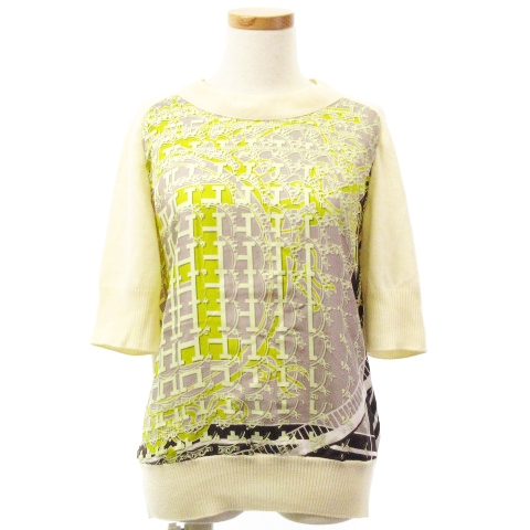 エルメス HERMES ゴルチエ期 ニット カットソー 五分袖 切替 ロゴ  