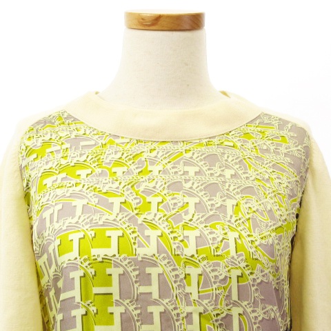 エルメス HERMES ゴルチエ期 ニット カットソー 五分袖 切替 ロゴ  