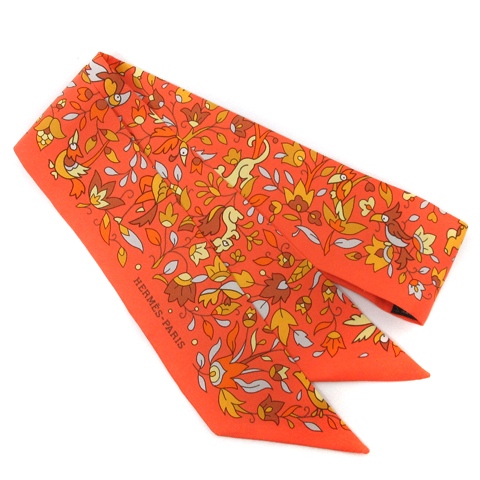 エルメス HERMES 美品 ツイリー スカーフ フラワー アニマル 総柄  