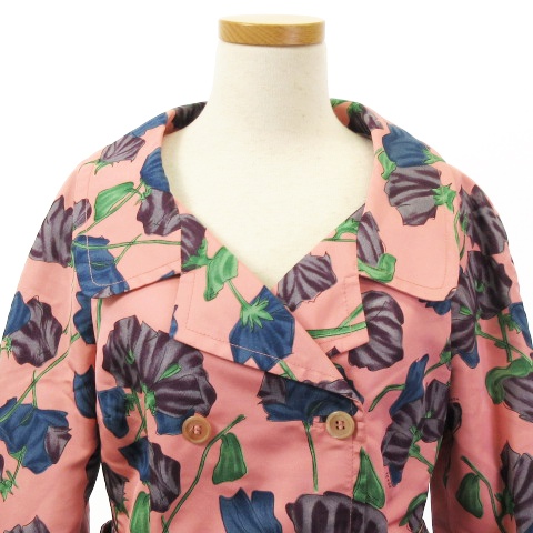 プラダ PRADA トレンチ コート シルクタフタ 花柄 総柄 イタリア製 