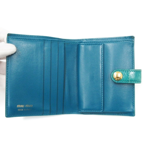 ミュウミュウ miumiu クロコ型押し 二つ折り 財布 レザー 5MV016 青 