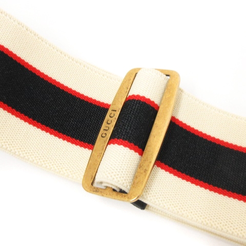 グッチ GUCCI 良品 Jacquard Crystal Stripe Double G Belt エラ