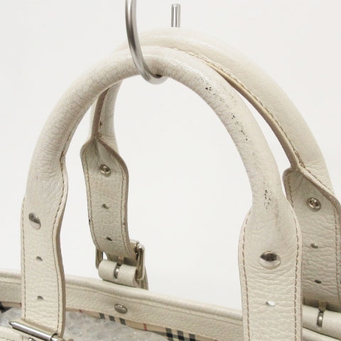 バーバリー BURBERRY ハンド バッグ トート 裏ノバチェック レザー 白