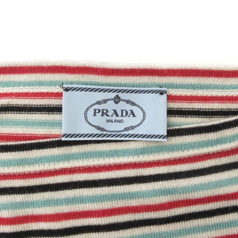 プラダ PRADA ニット カットソー 長袖 ボートネック ボーダー 薄手 