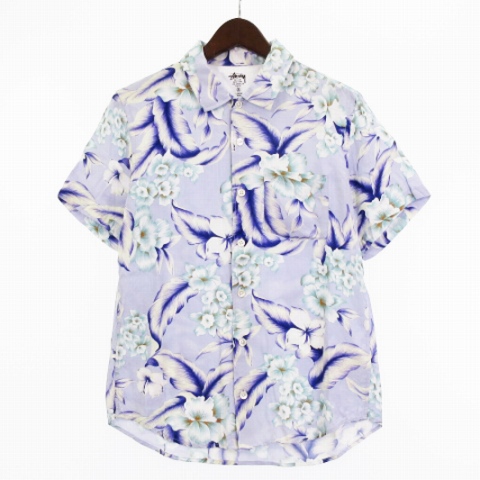 ステューシー STUSSY アロハシャツ 半袖 ハイビスカス柄 総柄 レーヨン 