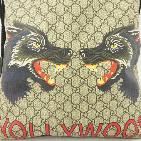 正規品】グッチ GUCCI GGスプリーム ドローストリングバッグ ウルフ柄