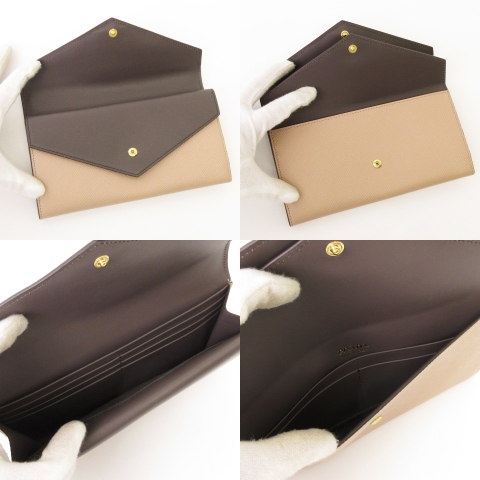プラダ PRADA 美品 長財布 ダブルフラップ 二つ折り サフィアーノ
