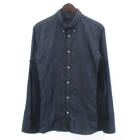 ★junhashimoto ジュンハシモト★ボタンダウン ジュラルミン オックスフォード シャツ ネイビー 紺 4★ ジュンハシモト junhashimoto 美品 ボタンダウンシャツ 切替 総柄