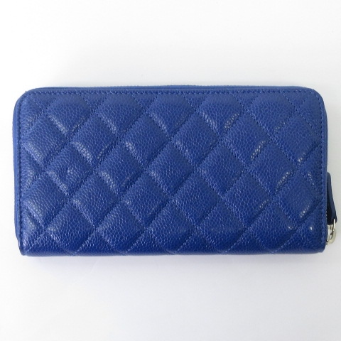 シャネル クラシックロングジップウォレット マトラッセ 長財布ブルー