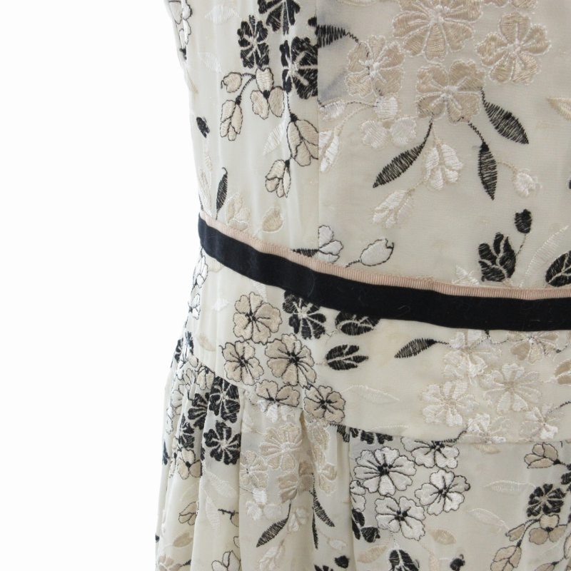 トッカ TOCCA ワンピース 半袖 花柄刺繍 ひざ丈 2 M ベージュ /BL 0806  