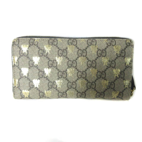 グッチ GUCCI 長財布 GGスプリーム ビー ラウンドジップ 410102 ベージュ