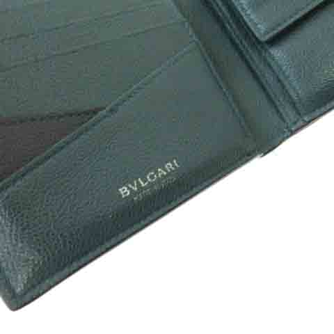 BVLGARI 二つ折り財布 黒緑 レザー BVLGARI 二つ折り財布 黒緑 レザー