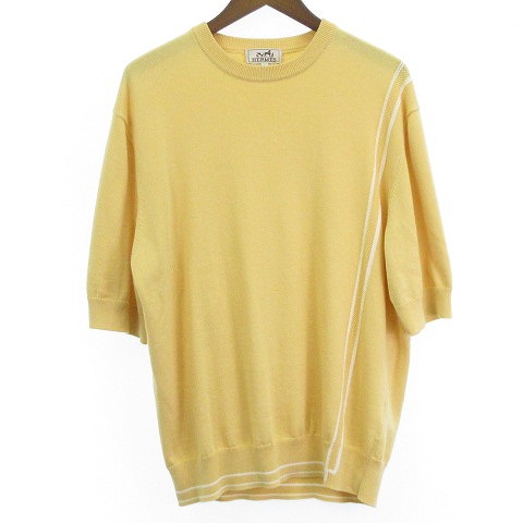 【中古】エルメス HERMES 美品 カシミヤ混 ニット セーター イタリア製 半袖 ? イエロー L メンズ エルメス HERMES 美品 カシミヤ混 ニット セーター イタリア製 半袖 黃