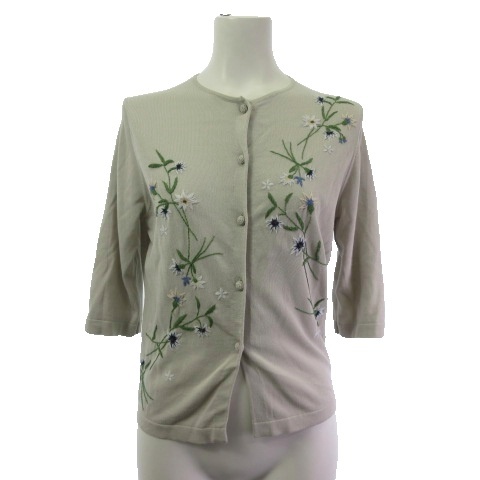 【中古】未使用品 シビラ SYBILLA タグ付き GBSHB-31700 フラワー刺繍五分袖カーディガン 五分袖 花柄 グレー M レディース 未使用品 シビラ SYBILLA タグ付き GBSHB-31700 フラワー刺繍五分袖