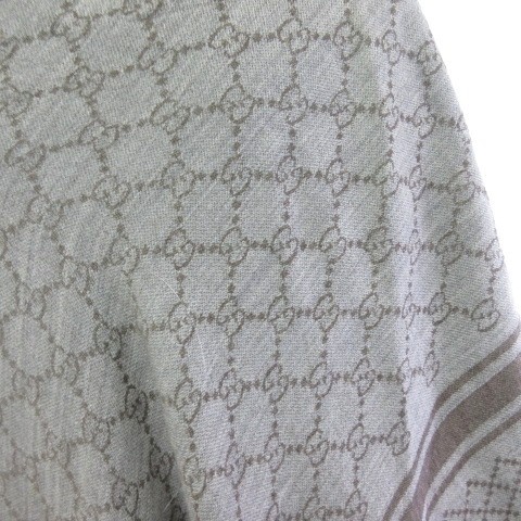 グッチ GUCCI フォックスファー付 ショール GG ウール シルク グレー  