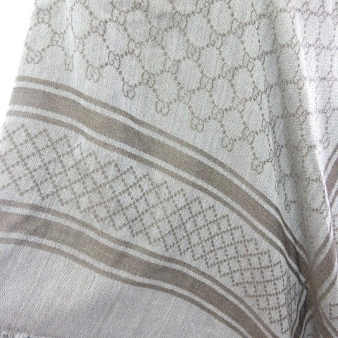 グッチ GUCCI フォックスファー付 ショール GG ウール シルク グレー  