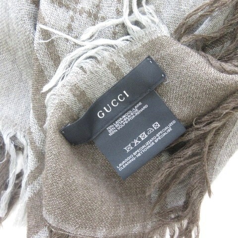 グッチ GUCCI フォックスファー付 ショール GG ウール シルク グレー  