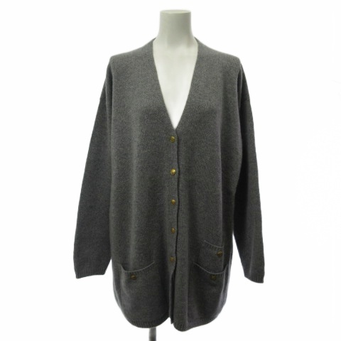 グッチ GUCCI カーディガン ウール カシミヤ 金釦 長袖 グレー S  