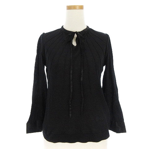 Dolce & Gabbana シルクカシミヤ黒 七分袖セーター Long-sleeved silk satin jacquard pajama shirt with DG logo