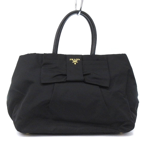 プラダ Prada ハンドバッグ ロゴ リボン ナイロン Bn1601 黒 ブラック 鞄 Sm レディース 002 ベクトルパーク